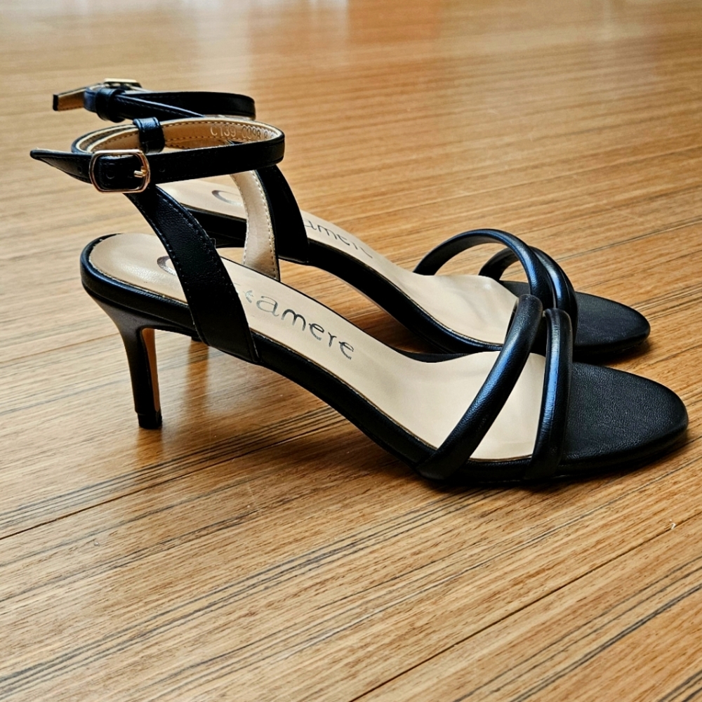 New Black Strappy Heeled Sandals, Size 8.5